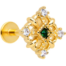 Load image into Gallery viewer, 16G 5/16 Green Gem Gold Tone Noble Square Labret Monroe Tragus
