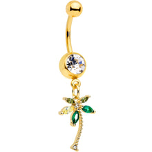 Load image into Gallery viewer, Clear Green Gem Gold Tone Palm Tree Tropical Dangle Belly Ring
