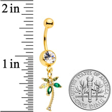 Load image into Gallery viewer, Clear Green Gem Gold Tone Palm Tree Tropical Dangle Belly Ring
