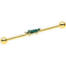 Load image into Gallery viewer, 14G Green Gem Gold Tone Tropical Gator Industrial Barbell 38mm
