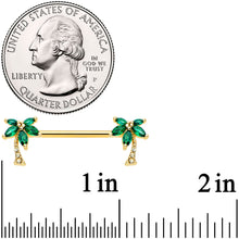 Load image into Gallery viewer, 14G 9/16 Clear Green Gem Gold Tone Palm Tree Nipple Ring Set
