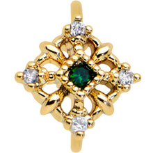 Load image into Gallery viewer, 20G 5/16 Green Gem Gold Tone Noble Square Nose Hoop
