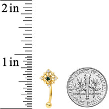Load image into Gallery viewer, 16G 5/16 Green Gem Gold Tone Noble Square Curved Eyebrow Ring
