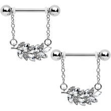 Load image into Gallery viewer, 14G 9/16 Clear Gem Leafy Branch Dangle Nipple Ring Set
