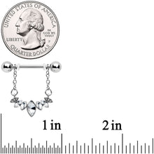 Load image into Gallery viewer, 14G 9/16 Clear Gem Crowning Glory Chain Dangle Nipple Ring Set
