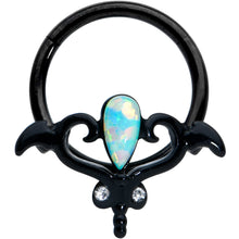 Load image into Gallery viewer, 16G 3/8 White Synthetic Opal Black Wings Hinged Segment Ring
