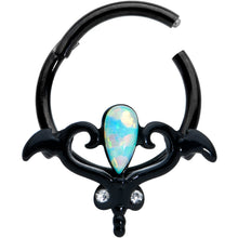 Load image into Gallery viewer, 16G 3/8 White Synthetic Opal Black Wings Hinged Segment Ring
