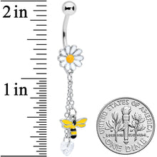 Load image into Gallery viewer, Clear Gem Heart Bee Daisy Flower Dangle Belly Ring
