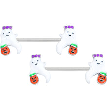 Load image into Gallery viewer, 14G 9/16 Trick or Treat Bow Ghost Halloween Nipple Ring Set
