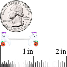 Load image into Gallery viewer, 14G 9/16 Trick or Treat Bow Ghost Halloween Nipple Ring Set
