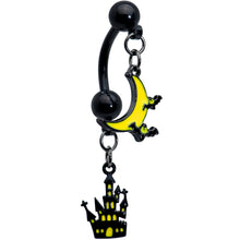 Load image into Gallery viewer, Black Batty Moon Haunted House Halloween Double Mount Belly Ring
