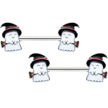 Load image into Gallery viewer, 14G 9/16 Witch Hat Ghost Halloween Barbell Nipple Ring Set
