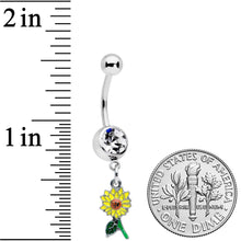 Load image into Gallery viewer, Clear Gem Cheery Sunflower Dangle Belly Ring

