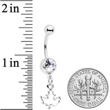 Load image into Gallery viewer, Clear Gem Autumn White Maple Leaf Dangle Belly Ring
