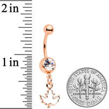 Load image into Gallery viewer, Clear Gem Rose Gold Tone Autumn White Maple Leaf Dangle Belly Ring
