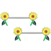 Load image into Gallery viewer, 14G 9/16 Cheery Sunflower Barbell Nipple Ring Set

