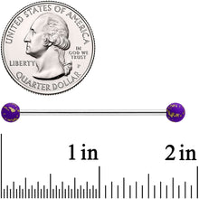 Load image into Gallery viewer, 14G Matte Purple Splatter Pattern Ends Industrial Barbell 38mm
