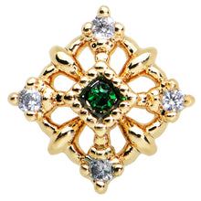 Load image into Gallery viewer, 20G 1/4 Green Gem Gold Tone Noble Square Nose Bone
