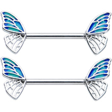 Load image into Gallery viewer, 14G 9/16 Simple Blue Wing Butterfly Barbell Nipple Ring Set
