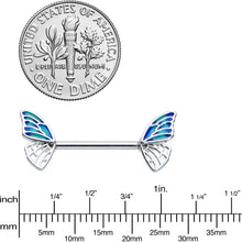 Load image into Gallery viewer, 14G 9/16 Simple Blue Wing Butterfly Barbell Nipple Ring Set
