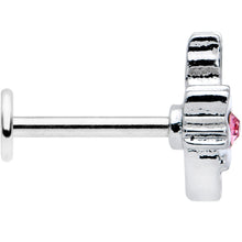 Load image into Gallery viewer, 16G 5/16 Pink Gem Black Cat White Flowers Labret Monroe Tragus
