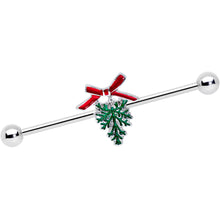 Load image into Gallery viewer, 14G Pine Bough Red Bow Christmas Industrial Barbell 38mm
