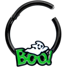 Load image into Gallery viewer, 16G 3/8 Black Green Boo Ghost Halloween Hinged Segment Ring
