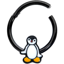 Load image into Gallery viewer, 16G 3/8 Black Baby Penguin Hinged Circular Ring
