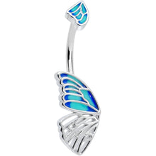 Load image into Gallery viewer, Butterfly Wing in Blue Double Mount Belly Ring
