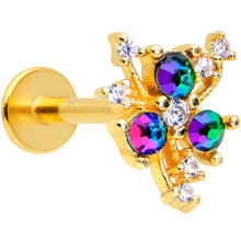 Load image into Gallery viewer, 16G 5/16 Purple Tourmaline Gold Tone Spray Labret Monroe Tragus
