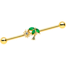 Load image into Gallery viewer, 14G Green Gem Gold Tone Sun Palm Tree Industrial Barbell 38mm
