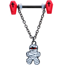 Load image into Gallery viewer, 14G 9/16 Mummy Red Coffin Halloween Chain Dangle Nipple Ring Set

