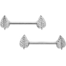Load image into Gallery viewer, 14G 9/16 Autumn Textured Leaf Barbell Nipple Ring Set
