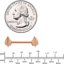 Load image into Gallery viewer, 14G 9/16 Rose Gold Tone Fall Texture Leaf Barbell Nipple Ring Set
