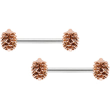 Load image into Gallery viewer, 14G 9/16 Autumn Pine Cone Barbell Nipple Ring Set
