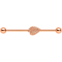 Load image into Gallery viewer, 14G Rose Gold Tone Autumn Textured Leaf Industrial Barbell 38mm
