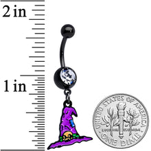 Load image into Gallery viewer, Clear Gem Black Witches Purple Hat Halloween Dangle Belly Ring
