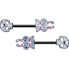 Load image into Gallery viewer, 14G 1/2 Black Skeleton Body Halloween Barbell Nipple Ring Set
