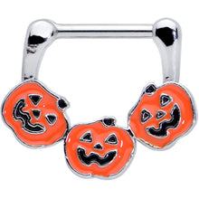 Load image into Gallery viewer, 16G 5/16 Jack O Lantern Trio Pumpkin Halloween Cartilage Clicker
