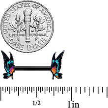 Load image into Gallery viewer, 14G 9/16 Black Sunset Butterfly Barbell Nipple Ring Set
