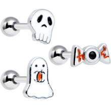 Load image into Gallery viewer, 16G 1/4 Ghost Skull Eye Candy Halloween Cartilage Tragus Set of 3
