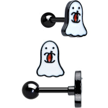 Load image into Gallery viewer, 16G 1/4 Black Ghost Skull Eye Halloween Cartilage Tragus Set of 3
