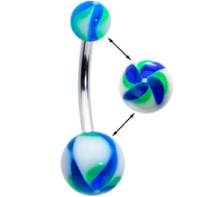 Load image into Gallery viewer, Blue Green Swirl Acrylic Ball End Belly Ring
