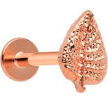 Load image into Gallery viewer, 16G 5/16 Rose Gold Tone Autumn Textured Leaf Labret Monroe Tragus

