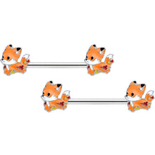 Load image into Gallery viewer, 14G 9/16 Cute Fall Fox Barbell Nipple Ring Set
