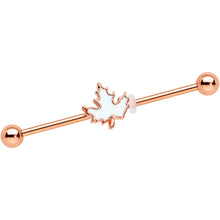 Load image into Gallery viewer, 14G Rose Gold Hue Autumn White Maple Leaf Industrial Barbell 38mm
