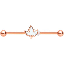 Load image into Gallery viewer, 14G Rose Gold Hue Autumn White Maple Leaf Industrial Barbell 38mm
