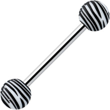 Load image into Gallery viewer, Matte White Zebra Stripe Barbell Tongue Ring
