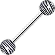 Load image into Gallery viewer, Matte Black Zebra Stripe Barbell Tongue Ring
