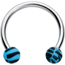 Load image into Gallery viewer, 16G 3/8 Matte Blue Zebra Stripe Ends Horseshoe Circular Barbell

